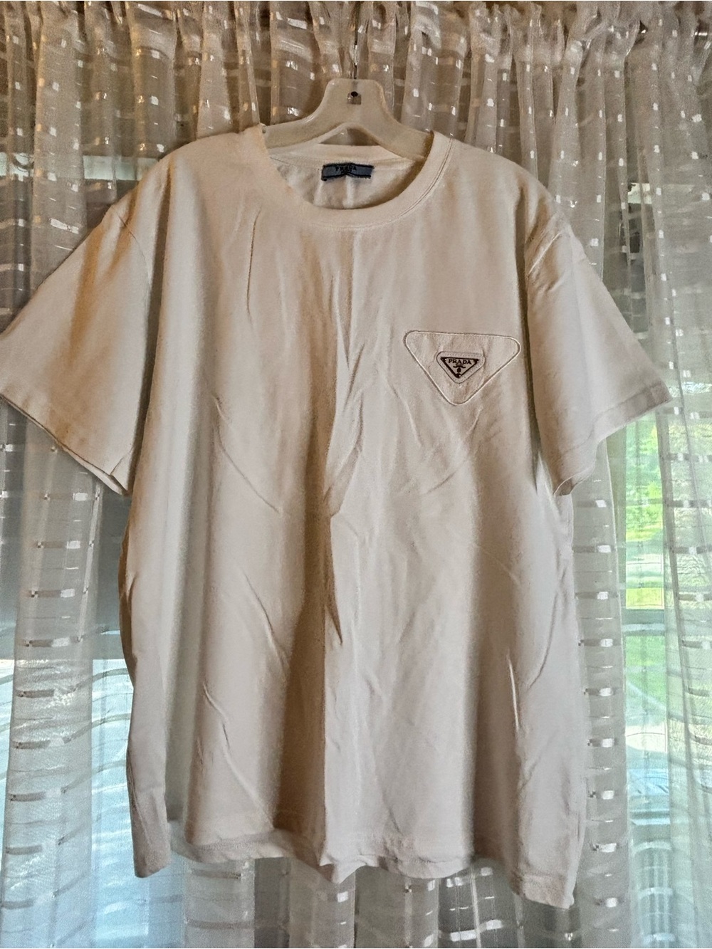 Prada Men's Cream Short Sleeve Logo Pocket Tee